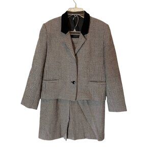 St. Michael Houndstooth Blazer & Skirt Set Black Velvet Collar Size 10